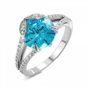 Серебряное кольцо с фианитом голубого цвета 211