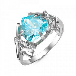 Серебряное кольцо с фианитом голубого цвета 043