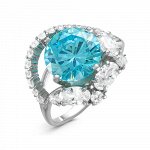 Серебряное кольцо с фианитом голубого цвета - 307 - распродажа