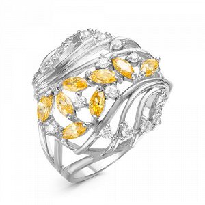 Серебряное кольцо с фианитами желтого цвета 005