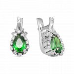 Серебряные серьги с фианитами зеленого цвета 021