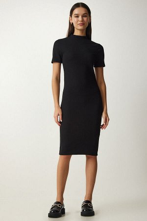 Женское черное платье-бретелька с круглым вырезом UB00216