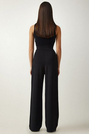 Женские черные удобные брюки-палаццо на липучке L_00113
