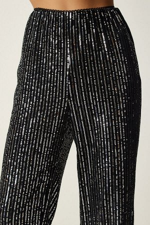 Женские серые брюки-палаццо с пайетками MC00250