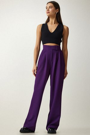 Женские свободные брюки сливового цвета с застежкой на липучке YL00001