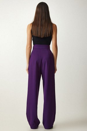 Женские свободные брюки сливового цвета с застежкой на липучке YL00001