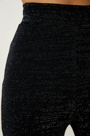 Женские черные блестящие эластичные трикотажные брюки MZ00047