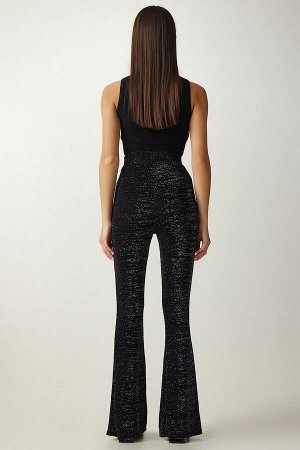 Женские черные блестящие эластичные трикотажные брюки MZ00047