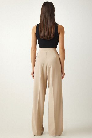 Женские кремовые брюки-палаццо со складками DW00004