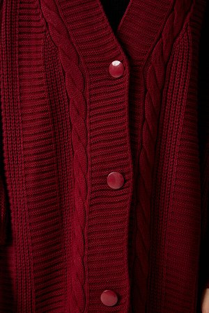 Женский бордовый вязаный кардиган с объемными рукавами и объемными рукавами DD01033