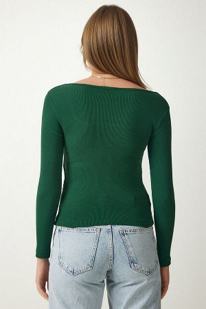 Женская зеленая трикотажная блузка с квадратным вырезом GT00052