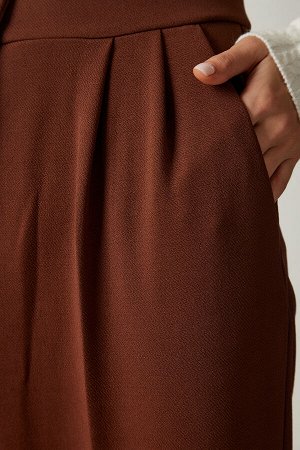 Женские коричневые брюки-палаццо со складками DW00004
