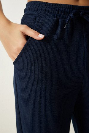 Женские темно-синие спортивные штаны на бретельках с карманами MC00219