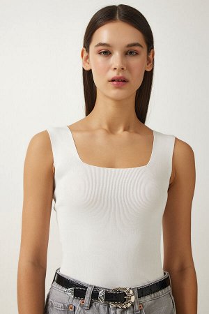 Женская черно-белая трикотажная блузка с квадратным воротником и толстыми ремешками, 2 шт. US00822