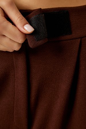 Женские коричневые удобные брюки-палаццо на липучке L_00113