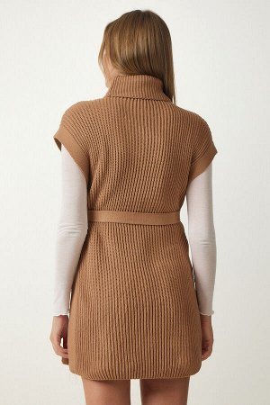 Женская бисквитная водолазка с поясом и трикотажным свитером CI00099