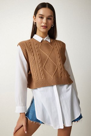 happinessistanbul Женский вязаный свитер с водолазкой бисквитного цвета CI00056