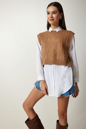 Женский вязаный свитер с водолазкой бисквитного цвета CI00056