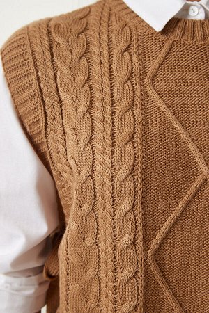 happinessistanbul Женский вязаный свитер с водолазкой бисквитного цвета CI00056