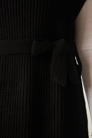 happinessistanbul Женская черная водолазка с поясом и трикотажным свитером CI00099