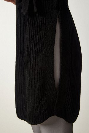 Женская черная водолазка с поясом и трикотажным свитером CI00099