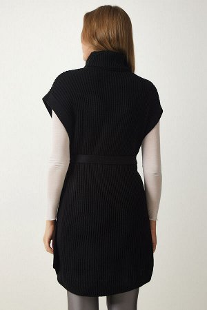 Женская черная водолазка с поясом и трикотажным свитером CI00099