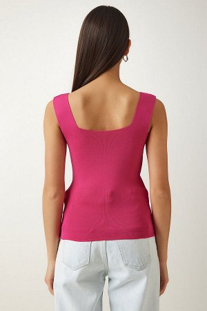 Женская укороченная трикотажная блузка ярко-розового цвета с квадратным воротником S US00358
