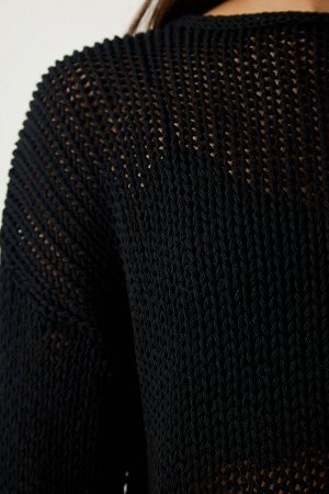 Женский черный сезонный укороченный трикотажный свитер PF00060