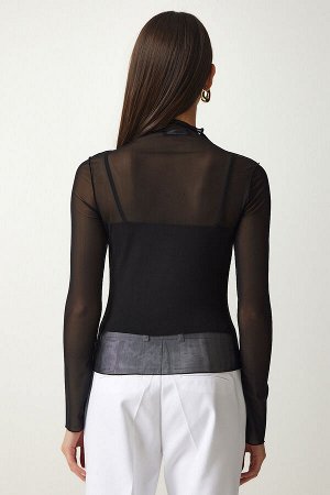 Женская черная прозрачная шифоновая блузка-майка MZ00046