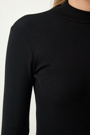 Женская черно-белая трикотажная блузка с воротником в рубчик GT00053 (2 комплекта)