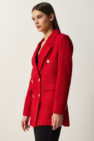Женский красный твидовый пиджак на пуговицах WF00004