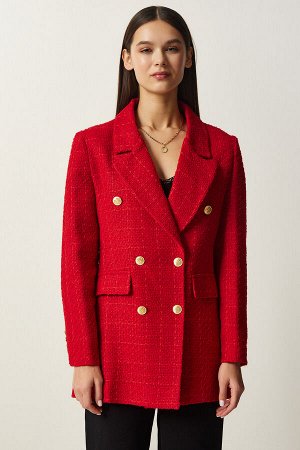 Женский красный твидовый пиджак на пуговицах WF00004