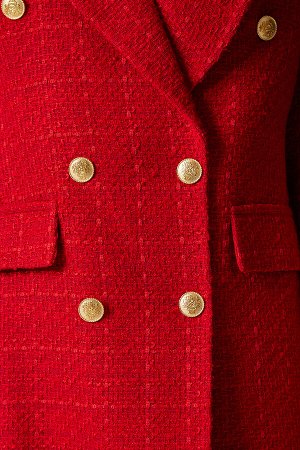happinessistanbul Женский красный твидовый пиджак на пуговицах WF00004