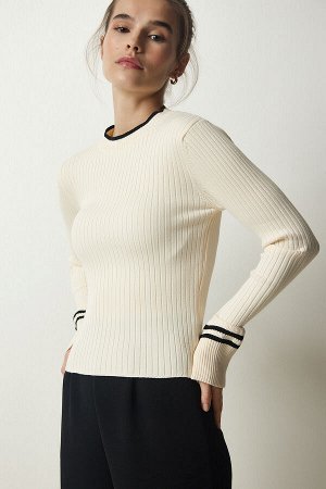 Женская кремовая трикотажная блузка в рубчик PF00046