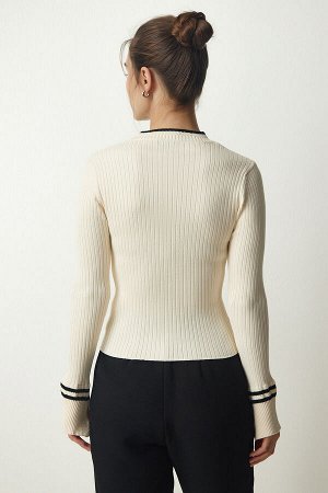 Женская кремовая трикотажная блузка в рубчик PF00046