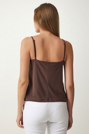 Женская коричневая трикотажная блузка с воротником без бретелек Sandy RX00036