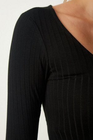 Женская черная трикотажная блузка Saran с v-образным вырезом AH00151