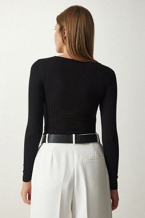 Женская черная трикотажная блузка Saran с v-образным вырезом AH00151