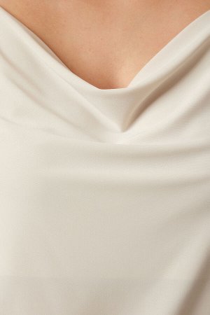 Женская кремовая трикотажная блузка с воротником на бретельках песочного цвета RX00036
