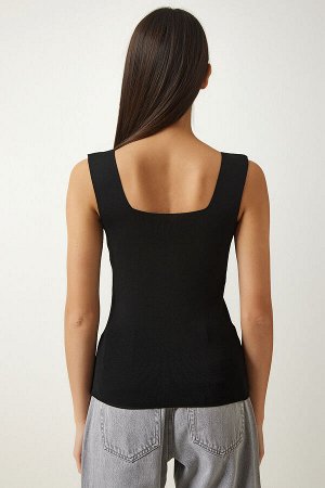 Женская черно-белая трикотажная блузка с квадратным воротником и толстыми ремешками, 2 шт. US00822