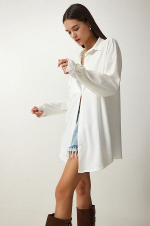 Женская белая рубашка оверсайз со складками OW00015