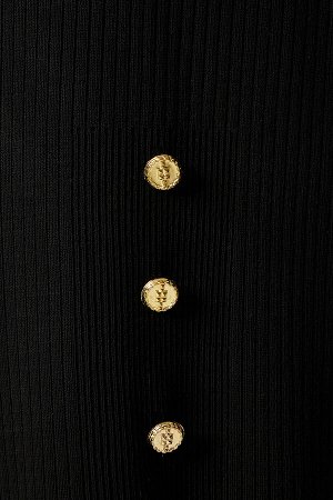 happinessistanbul Женское вельветовое трикотажное платье черного цвета с пуговицами DD01280