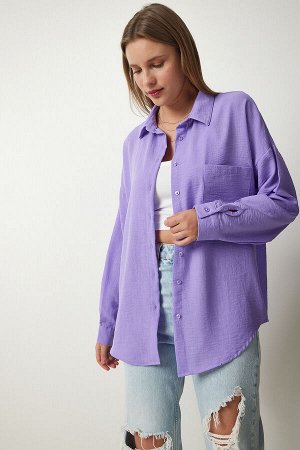 Женская сиреневая льняная рубашка oversize Airobin DD01222