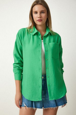 Женская зеленая льняная рубашка оверсайз Airobin DD01222