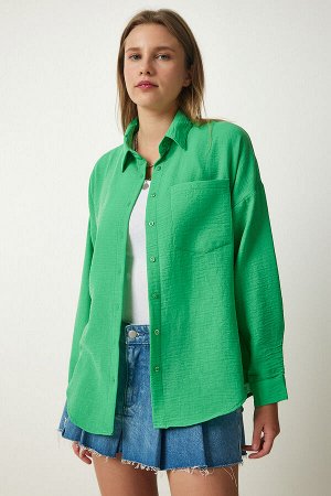 Женская зеленая льняная рубашка оверсайз Airobin DD01222