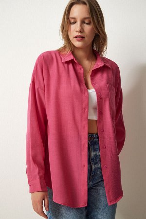 Женская розовая льняная рубашка оверсайз Airobin DD01222