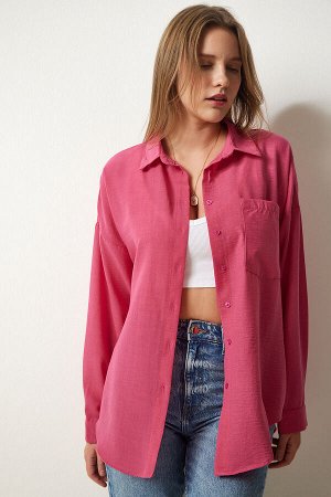 Женская розовая льняная рубашка оверсайз Airobin DD01222