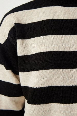 Женский черный полосатый свитер, платье, трикотаж, костюм KG00008