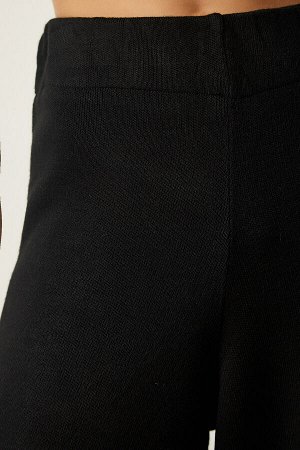 Женские черные широкие брюки из плотного трикотажа YG00102