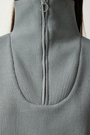 Женский трикотажный свитер с воротником-молнией и каменным воротником PF00055